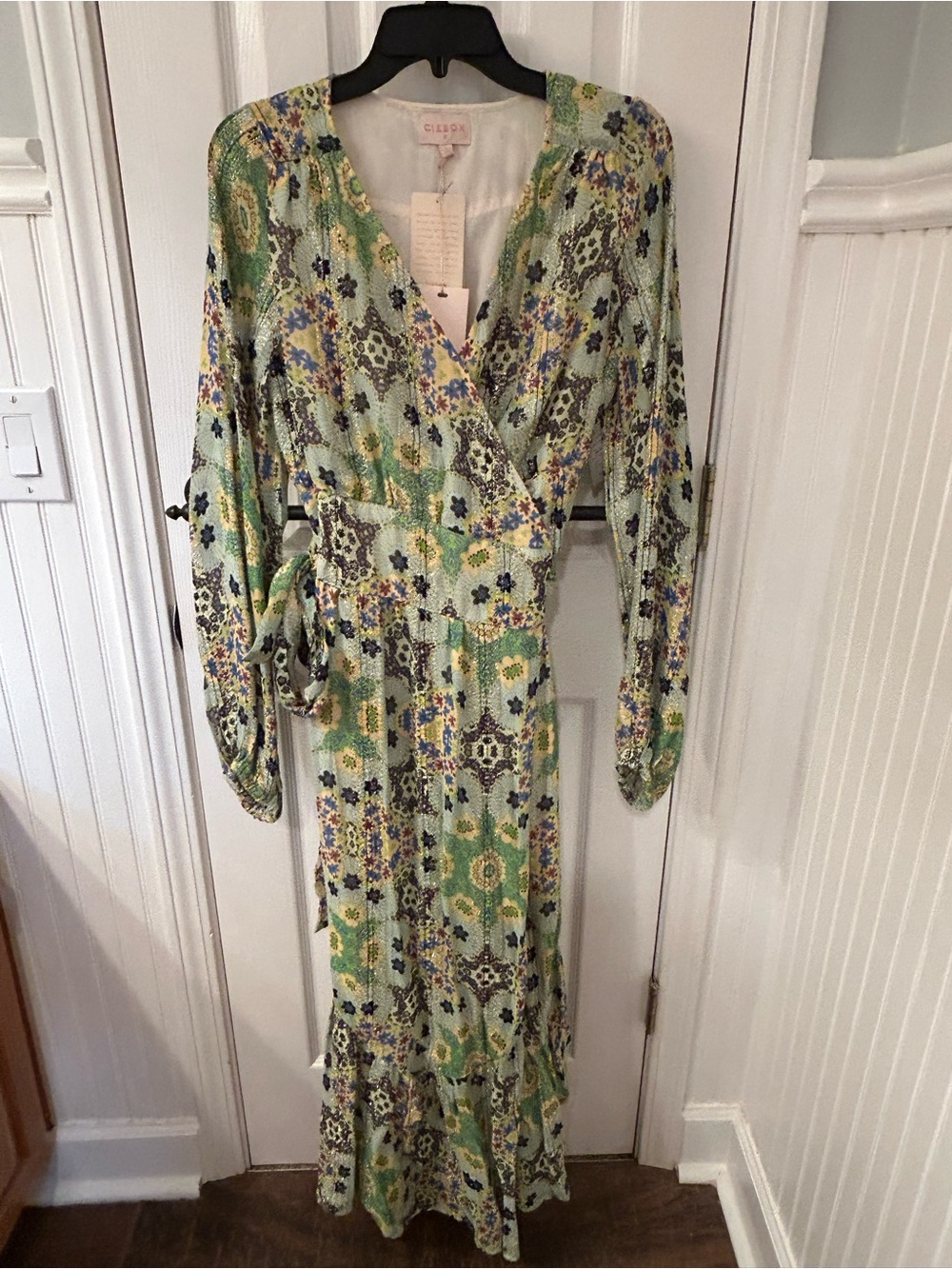 Cleobella Light Green Multi-Print Wrap Maxi Dress
